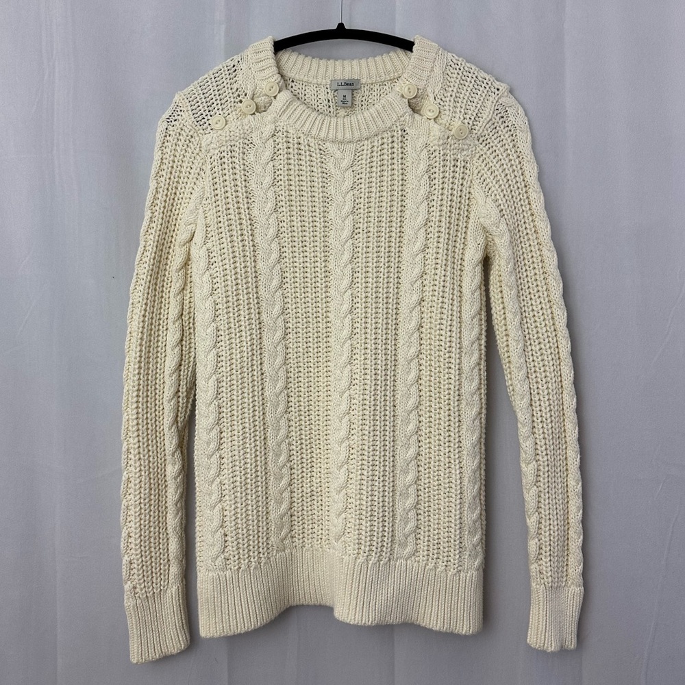 L.L. Bean Cream Cable Knit Sweater Womens Size Medium